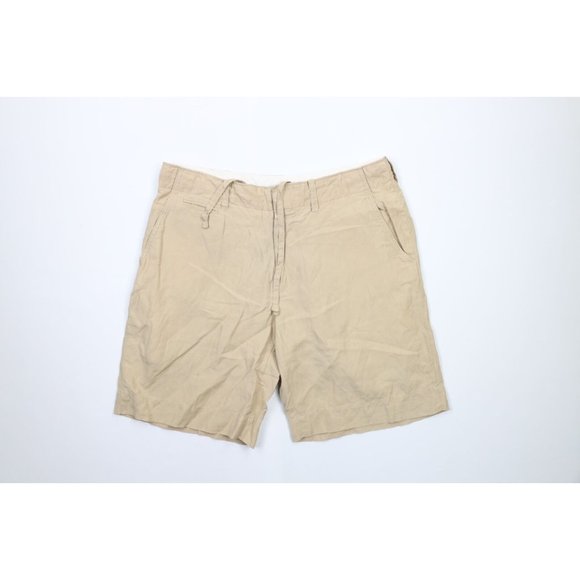 Vintage 90s Ralph Lauren Mens Size 34 Silk Linen Above Knee Chino Shorts Beige
